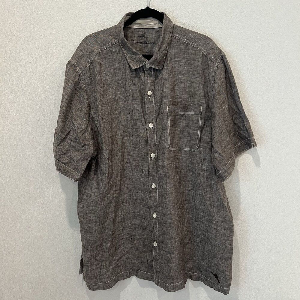 Tommy Bahama Shirt Men's XXL Gray 100% Linen Lightweight Pocket Casual Collar - Picture 1 of 8